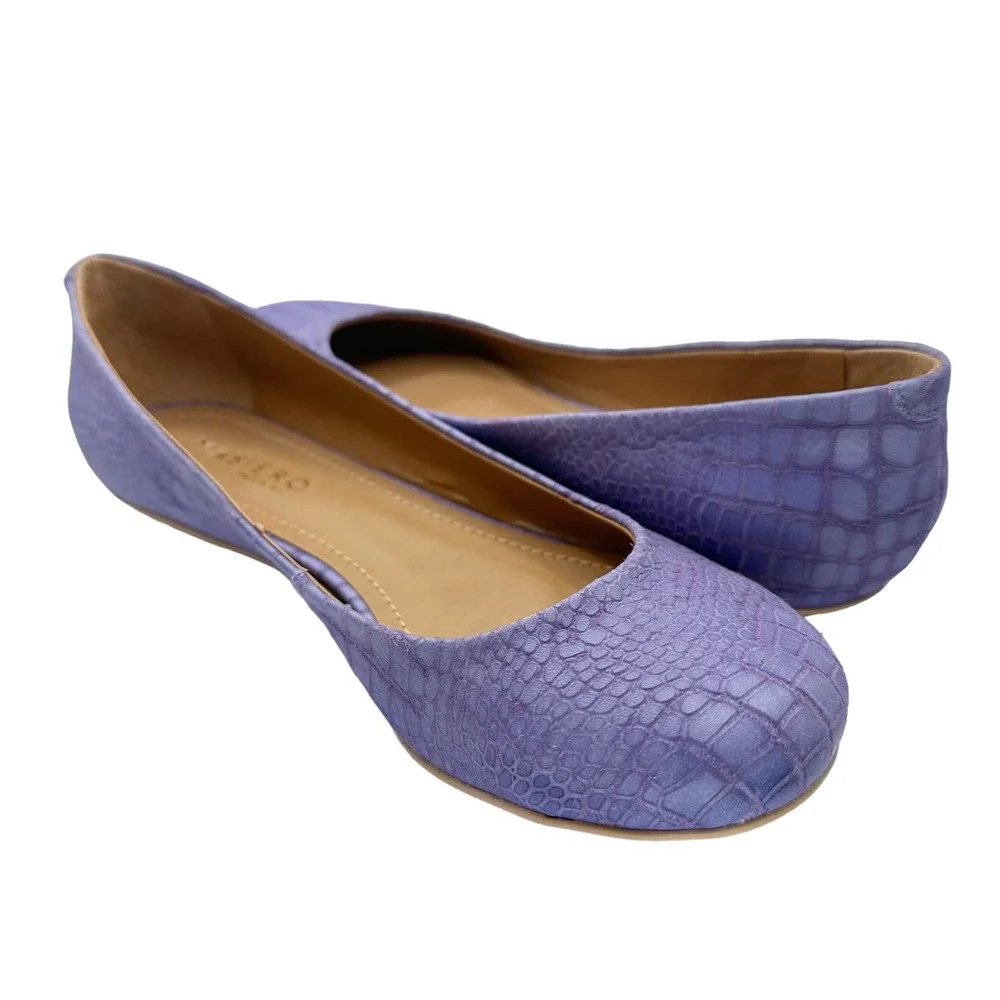 Masiero | Women | Lavender Croc Embossed Round Toe Leather Flats | Size 7